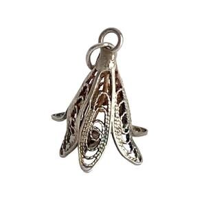 Vintage Sterling Silver Bell Charm Pendant Filigree Scroll Design For Bracelet